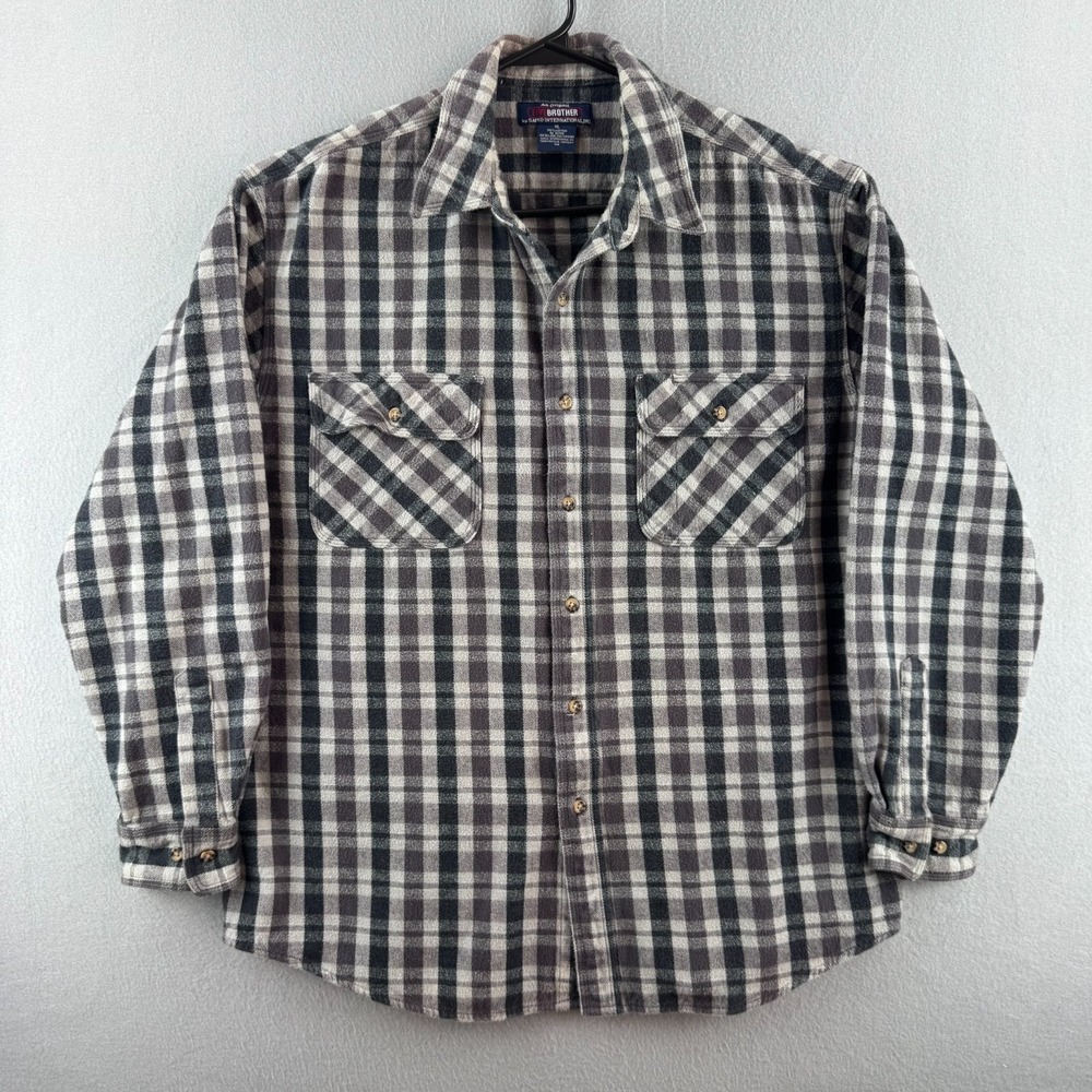 Five Brothers Flannel Shirt Mens XL Gray Heavy Cotton Plaid Button Up Vtg Y2K